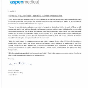 Aspen, SLS Reference Letter