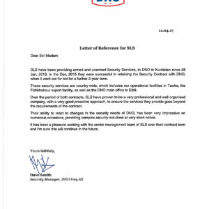 DNO Letter of Reference for SLS