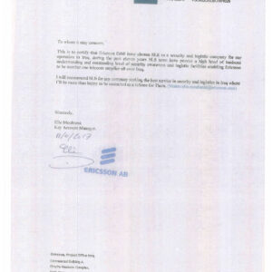 SLS Reference letter, Ericsson